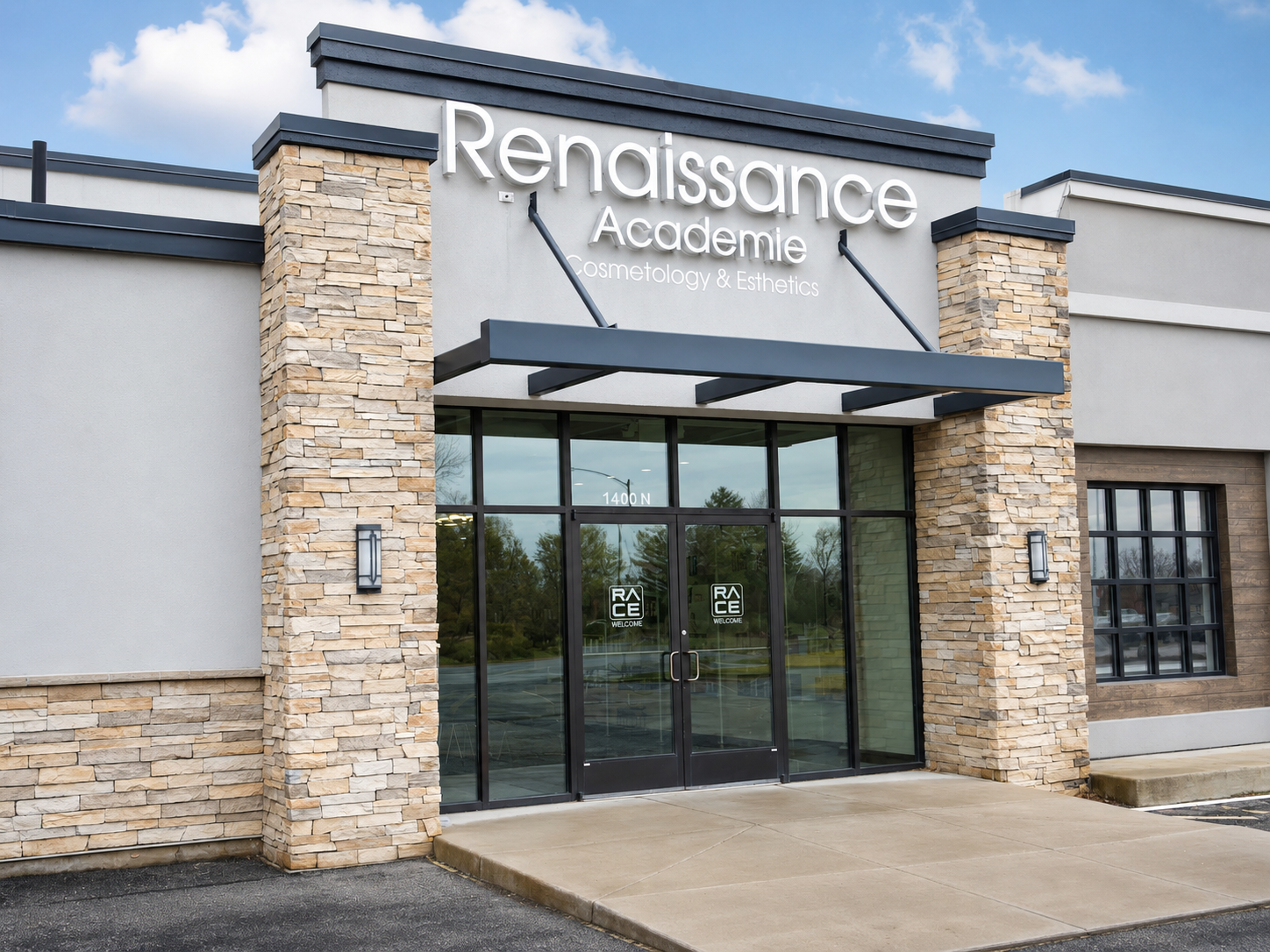 Exterior entrance of Renaissance Academie Cosmetology and Esthetics in Provo Utah