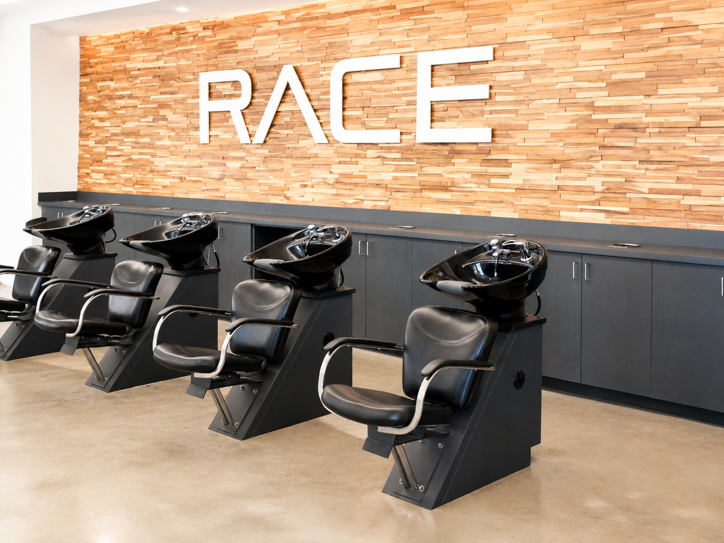 Professional shampoo stations used for cosmetology student training
