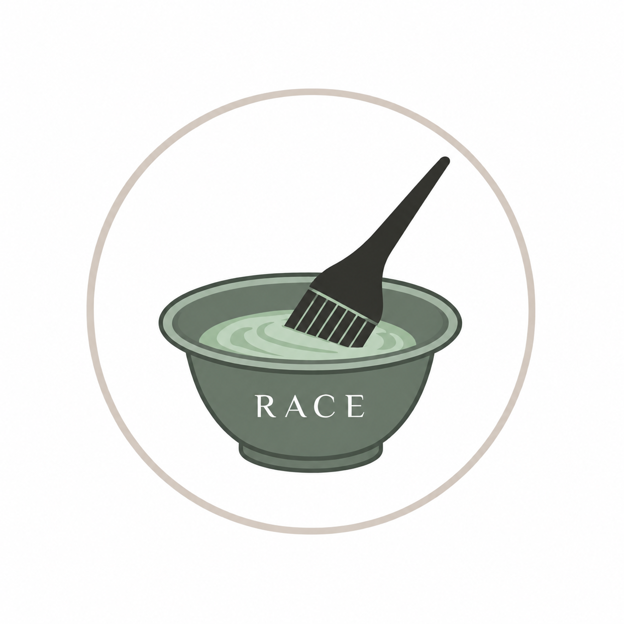 Hair color mixing bowl and tint brush icon representing cosmetology hair color training at RACE